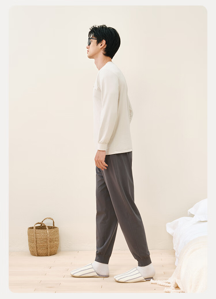 JD Original [Tiansi Cotton] 10A Antibacterial Pajamas for Men, Autumn And Winter Men's Sleepwear, Cotton Quick-Dry Round Neck Men's Loungewear M 19