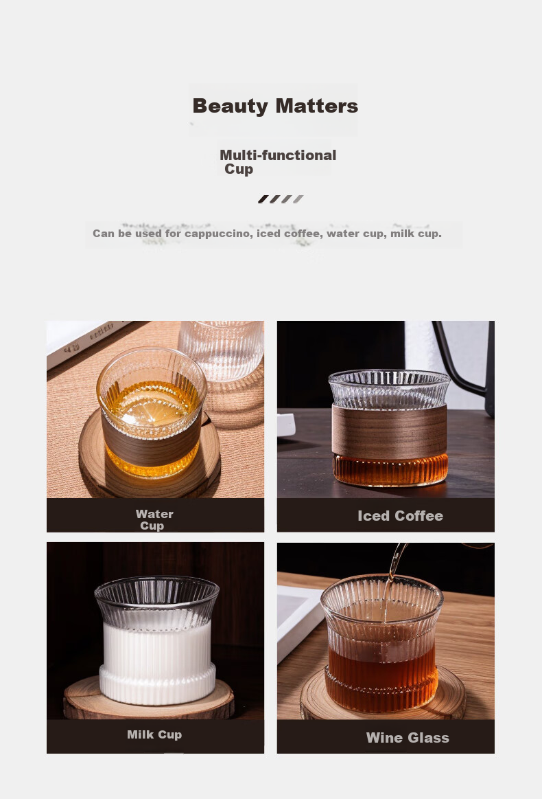 CLITON Coffee Mug Japanese Vertical Striped Anti-Scalding Glass Cup Tea Cup Home High Aesthetic Latte Espresso Cup Glass Water Cup 8