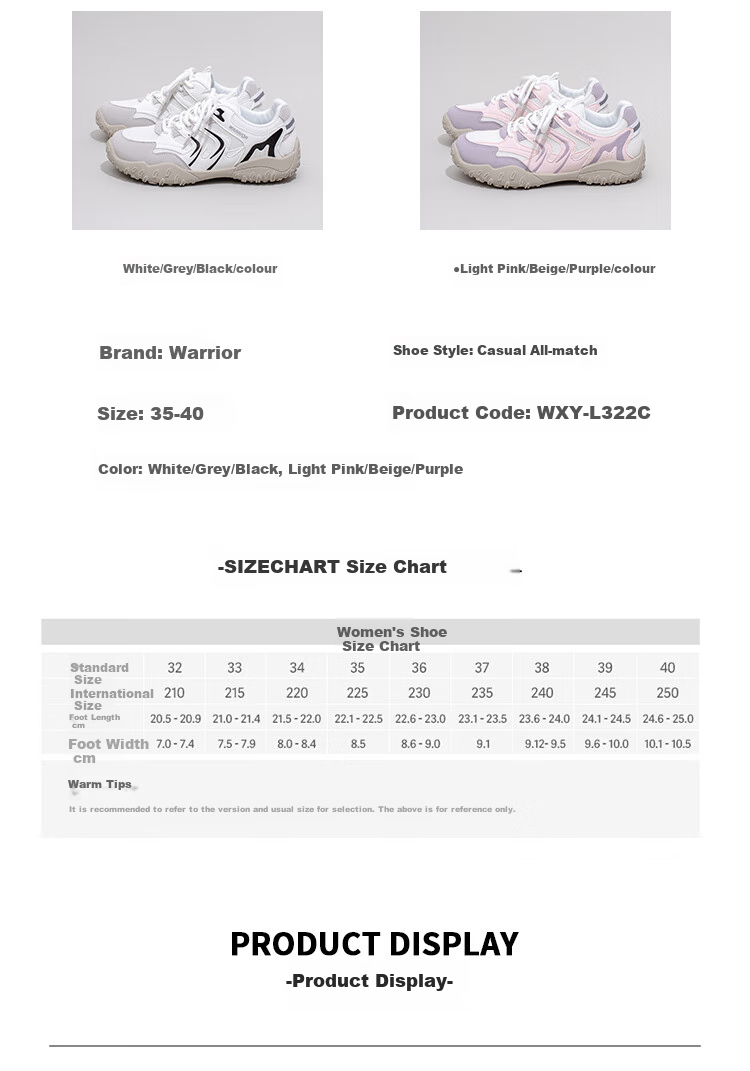Warrior Women's Shoes, Autumn New Hiking Boots, Lightweight Versatile Sneakers for Women, 322 White/gray/black - Single Mesh Style, Size 37 1