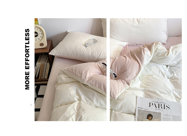 AVIVI Class A Washed Cotton Duvet Cover Single Dormitory Single Quilt Cover 150x200 Cream Pink 5