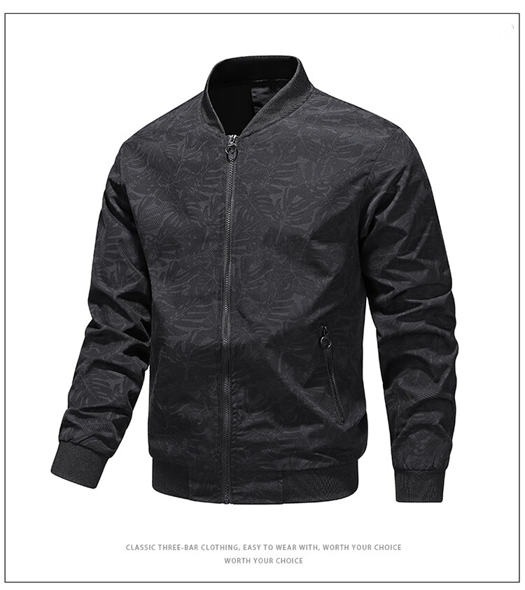 TUCANO Men's Spring Autumn Baseball Collar Camouflage Jacket Outdoor Casual Comfortable Black 3XL 4