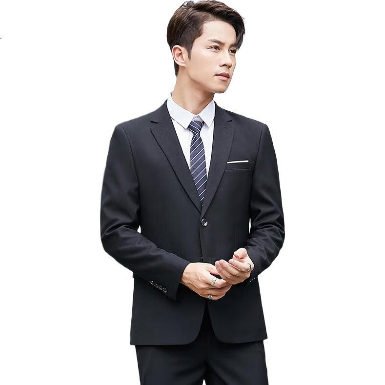 ROMON Men's Suit Set, Business Slim Fit Formal Wear, Wedding Suit, Men's Clothing Three-Piece Set, 2318 Black XL