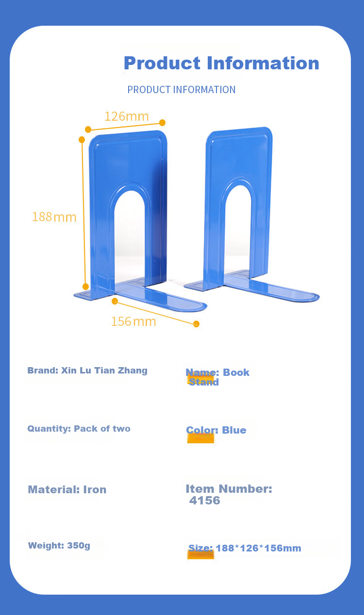 TANGO Metal Bookend, 19cm Thickened Non-Slip Desktop Bookshelf, Office And Study Supplies, Essential Office Item, Blue, Tabletop Bookshelf 1