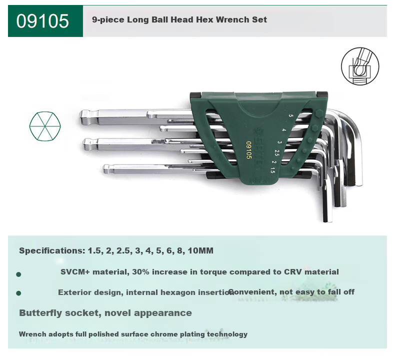 SATA Foldable Portable Hex Key Set, Auto Repair Tool Kit, 8 Pieces, 09121 5