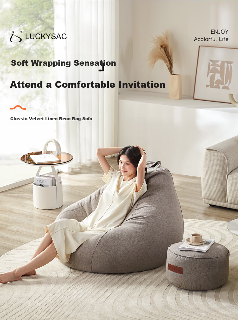LUCKYSAC Lazy Bean Bag Sofa EPP, Single Fabric Sofa for Living Room, Bedroom, Balcony, Premium Warm Gray Color 1