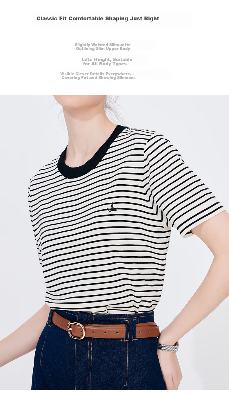 Navigare Women's Sailor Style Striped Short Sleeve Round Neck Knit Sweater 2324504501 5