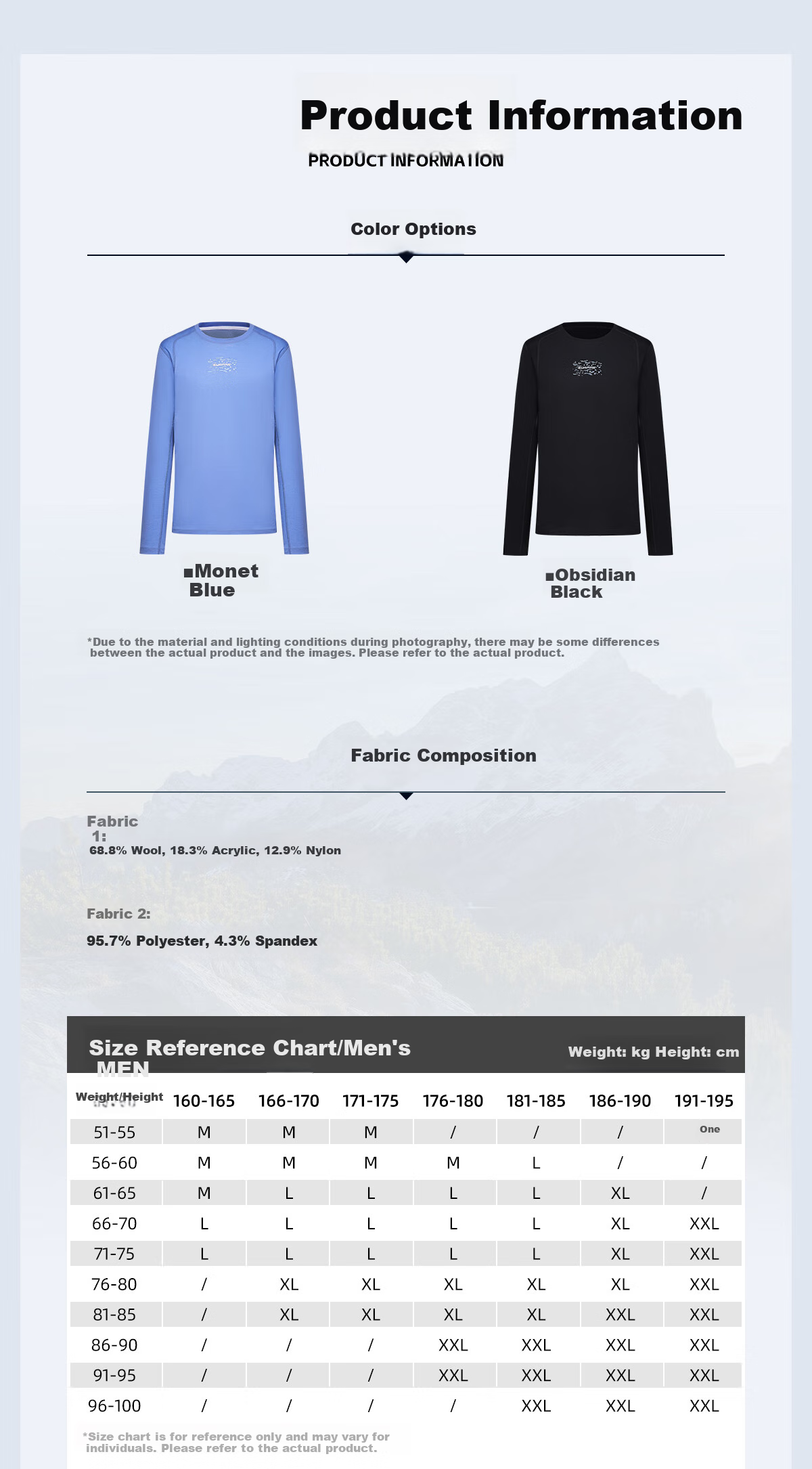SURPINE Light Mountain Series Merino Wool Quick-Dry T-Shirt, Moisture-Wicking Outdoor Hiking Climbing Men's, Monet Blue, L 8