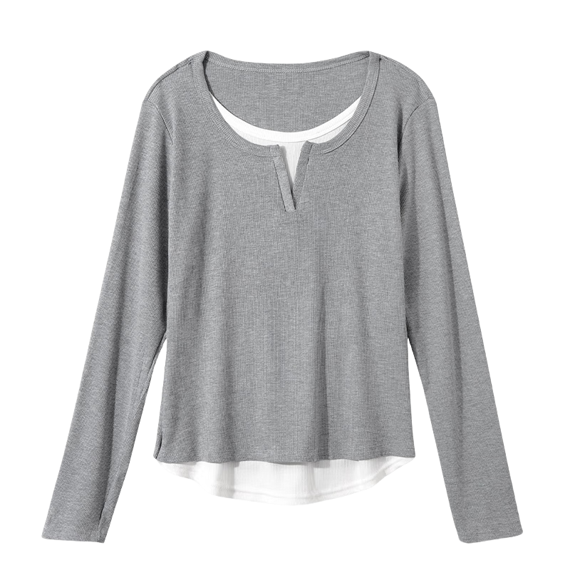 LangSha Women's Autumn 2025 New Design V-Neck Layered Slim Fit Shoulder T-Shirt Top