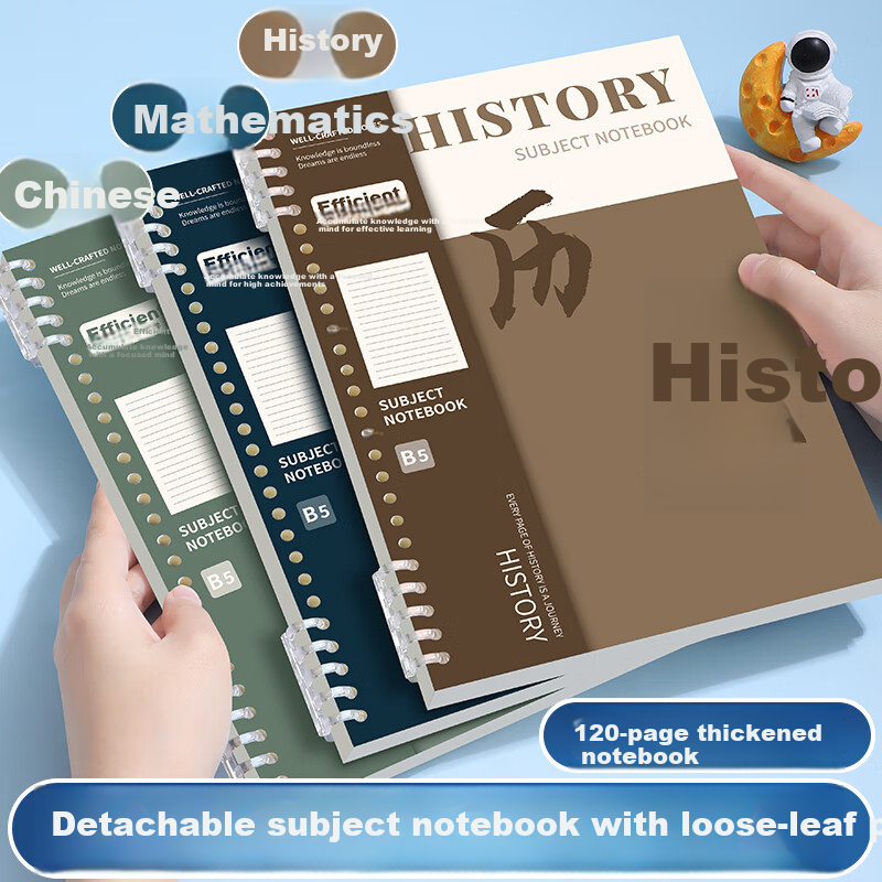 Zuolanzhe [Back to School Essential] Comfortable Full Set Subject Notebooks B5 Thick Detachable Loose-Leaf Notebooks for Middle And High School Students with Replaceable Refill Pages for Subjects And Homework, History