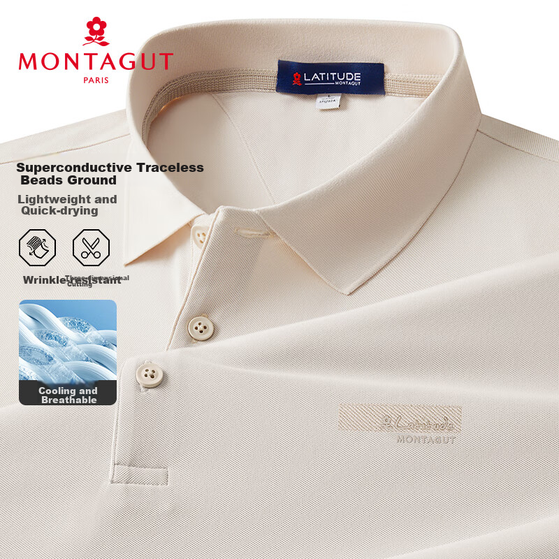 MONTAGUT Polo Shirt for Men, Summer Short-Sleeve Collared Solid Color Lightweight Cool T-Shirt, Linen Apricot, L/50