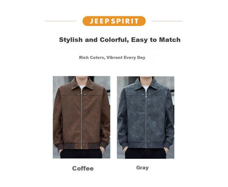 JEEP SPIRIT Men's Leather Jacket, Casual High-End Style, Trendy Suede Coat for Autumn And Winter 4