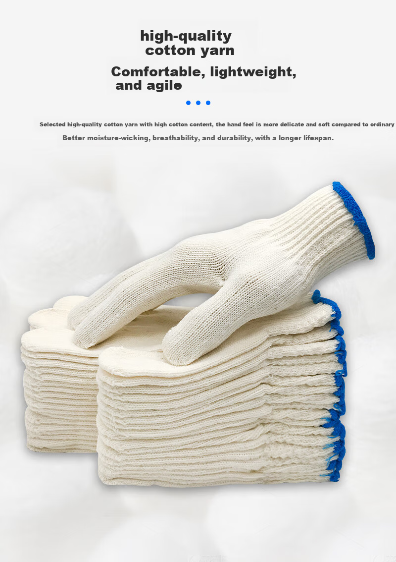 Teweiqiang Cotton Work Gloves, 30 Pairs/pack, 800 Red Edge, Thickened, Non-Slip, Wear-Resistant, Industrial White Cotton Yar 5