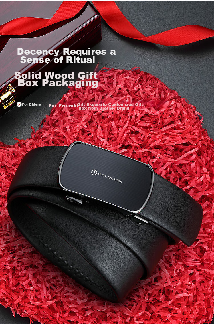 Goldlion Men's Automatic Buckle Belt, Exquisite High-End Wooden Gift Box Packaging, Business Trouser Belt, Birthday Gift 2