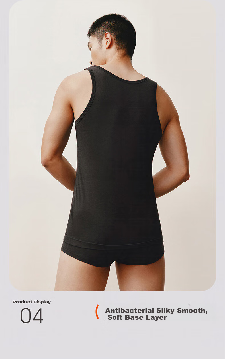 THREEGUN Men's 50S Ice Spring Refreshing Cotton Antibacterial Mite-Resistant Round Neck Stretch Breathable Sports Base Layer Vest 6