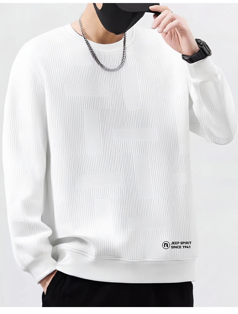 JEEP SPIRIT Men's Autumn Crew Neck Long Sleeve T-Shirt Comfortable Versatile Pullover Casual Sports Top Black L 4