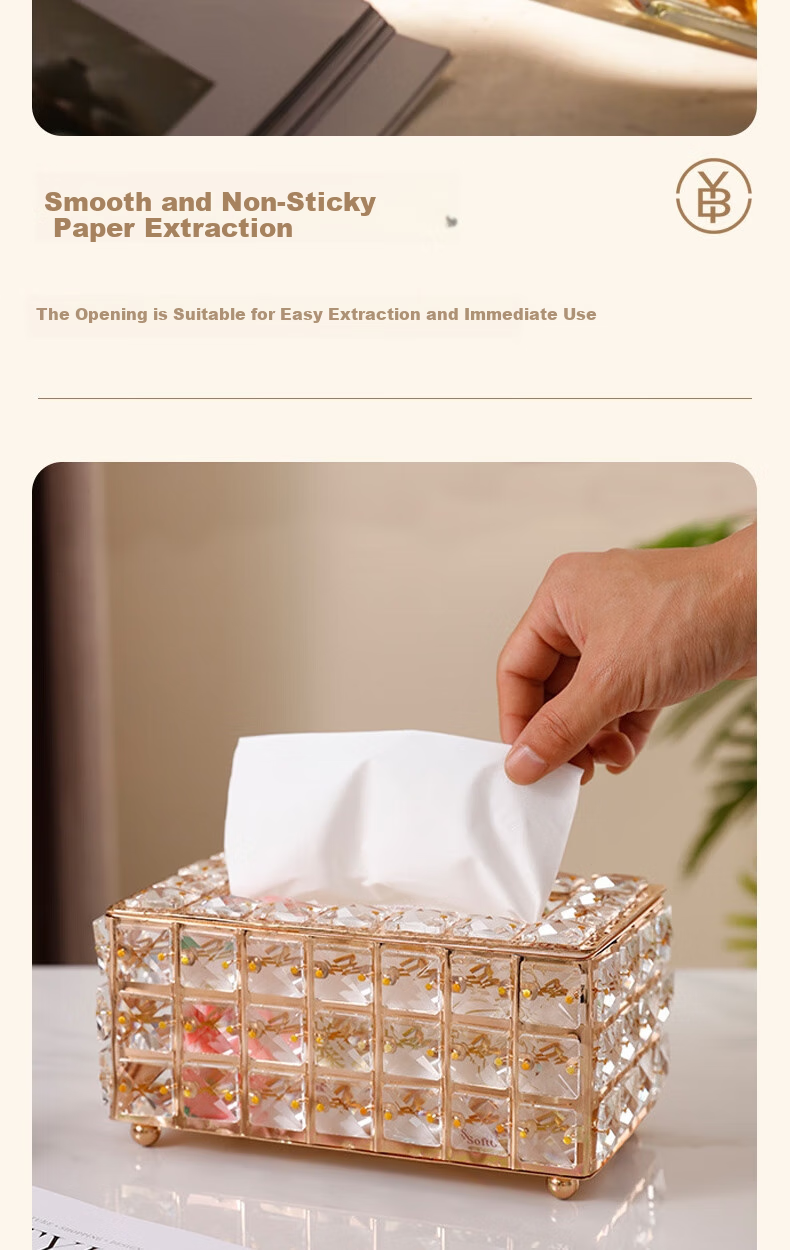 Bingyou Crystal Glass Tissue Box, Paper Towel Holder, Luxury European Style, Living Room Coffee Table, Alloy Material 5