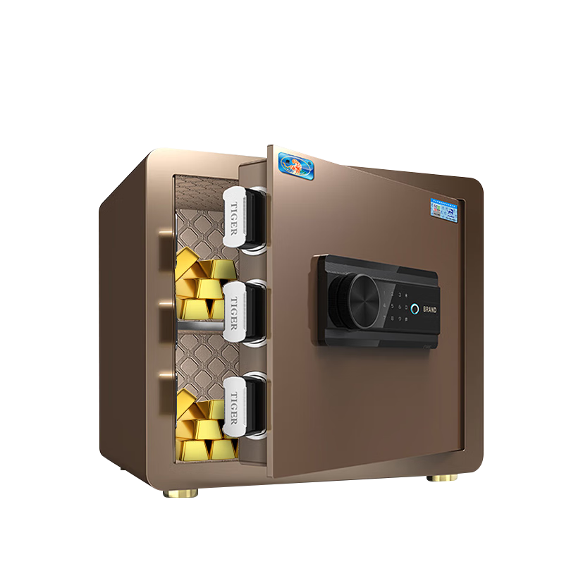 Hupai Safe for Home And Office Use, Small Fingerprint Password Keyless Safe, All-Steel Anti-Theft Bedside Safe, Can Be Built into Wall Or Cabinet, Borui Series, 35cm, Coffee Gold
