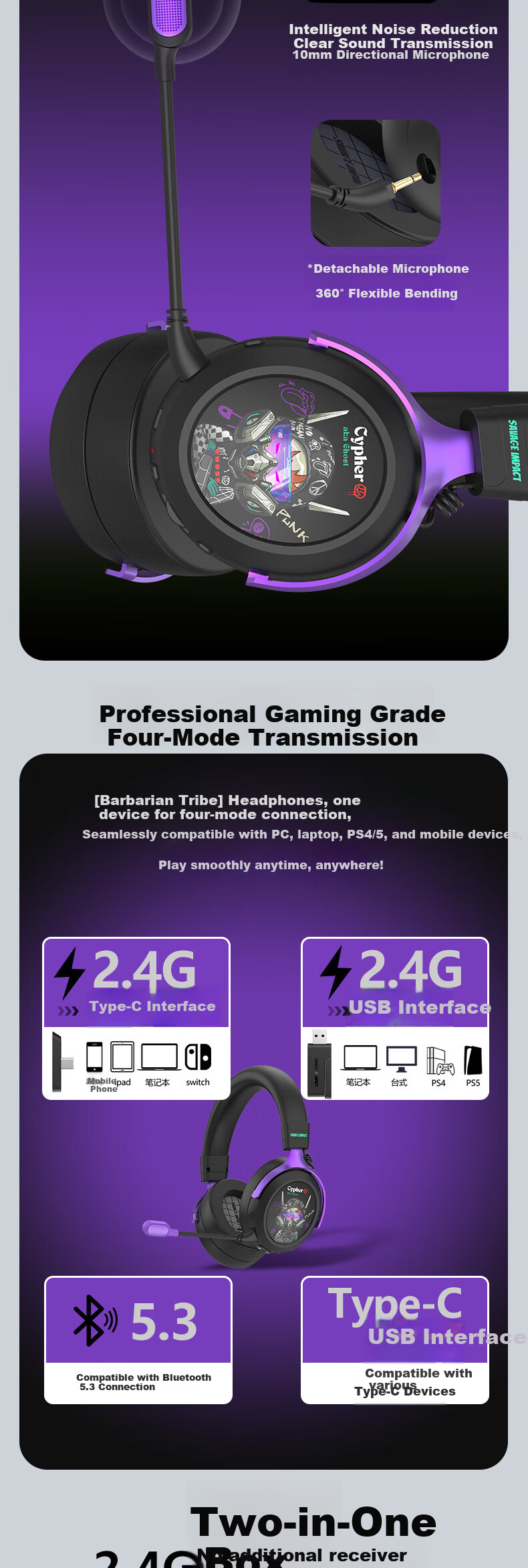A4TECH Wild Tribe MR595PRO Wireless/Bluetooth/Wired Gaming Headset Over-Ear Blood Hand Phantom PUBG CS Valorant Lightweight Delta Gaming Phantom Hacker 8
