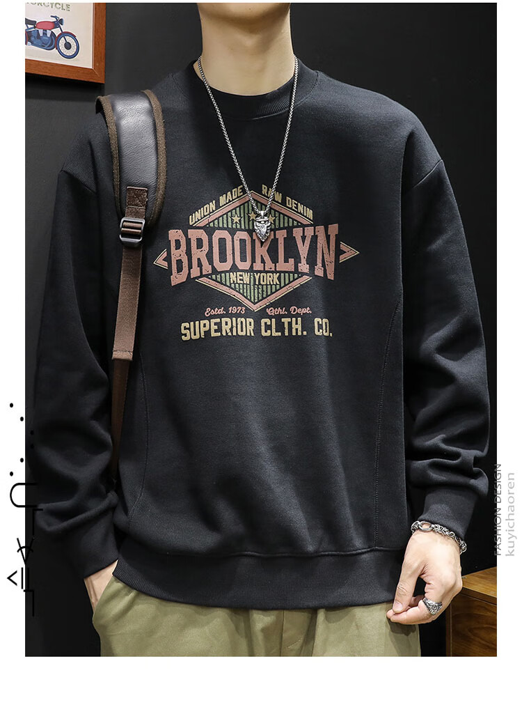 JEEP SPIRIT Heavyweight Crewneck Sweatshirt Men Spring Trendy Brand Printed Plus Size Long Sleeve Shirt Dark Gray 2XL 6