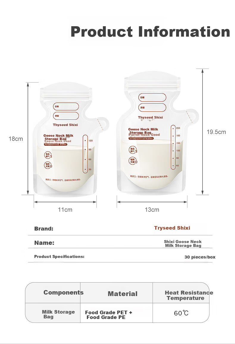 Shixi Transparent Breast Milk Storage Bags, Disposable Small Portable Breast Milk Storage Bags for Formula, 200ml*30 Pieces 17