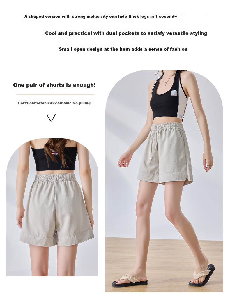 LangSha High-Waisted Sports Shorts for Women, Summer Three-Quarter Split Ice Silk Shorts, Thin Loose Wide-Leg Women's Pants 3