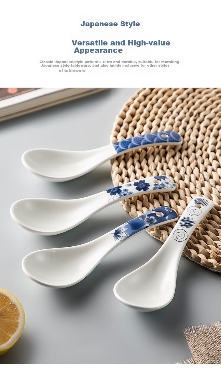 MAXCOOK Soup Spoon Rice Spoon Ceramic Tablespoon Serving Spoon Japanese-Style Soup Spoon Tablespoon 9 Inches Single Piece Aesthetic Style MCCU4544 9