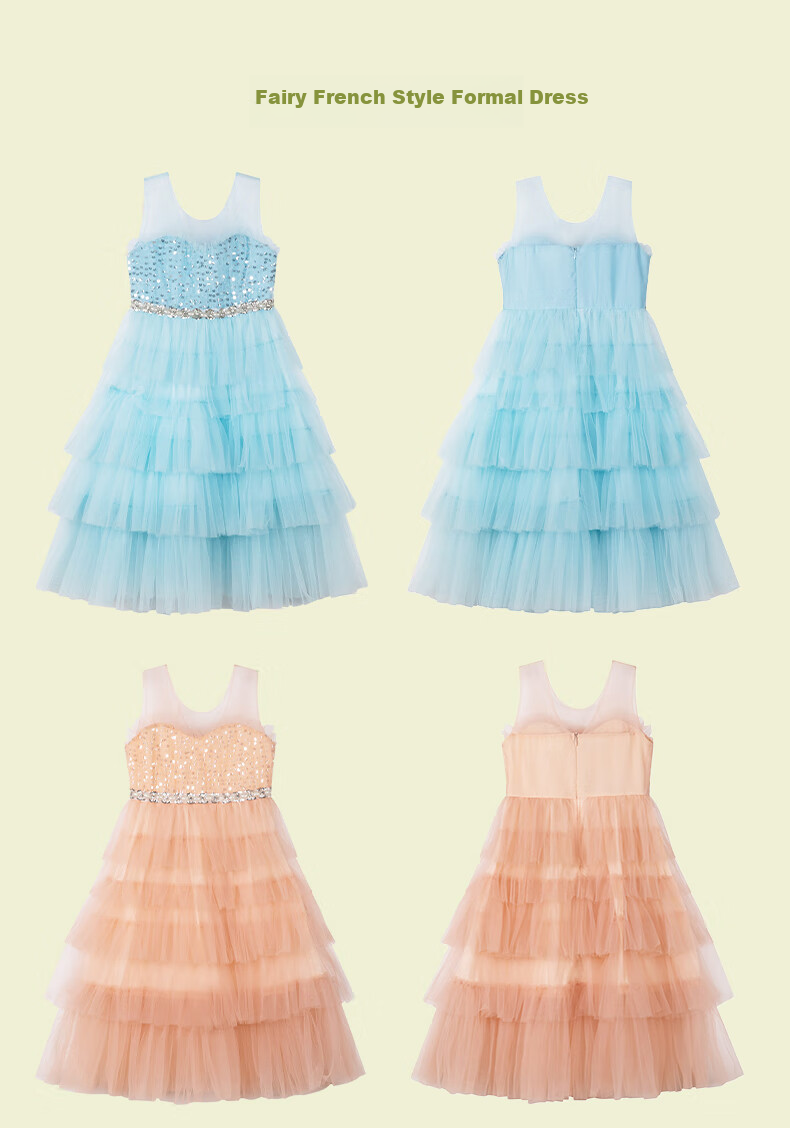 Follow Me Girls' Sweet Tulle Cake Princess Dress for School Events And Performances, Blue, Size 160 3