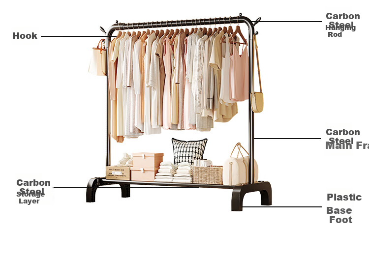QIAONAMEI Floor-Standing Clothes Rack, Single Pole Hanger, Bedroom Coat And Hat Stand, Indoor Clothes Storage Rack, Quilt Drying Rod, 2678 16