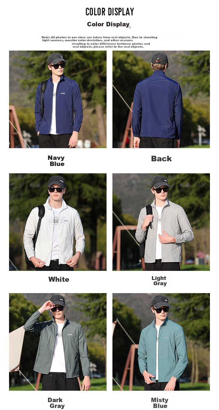 JEEP [Lightweight Sun Protection] Summer Breathable Skin Coat Outdoor Casual Stand-Collar Sports Jacket for Men, Navy Blue, M 5