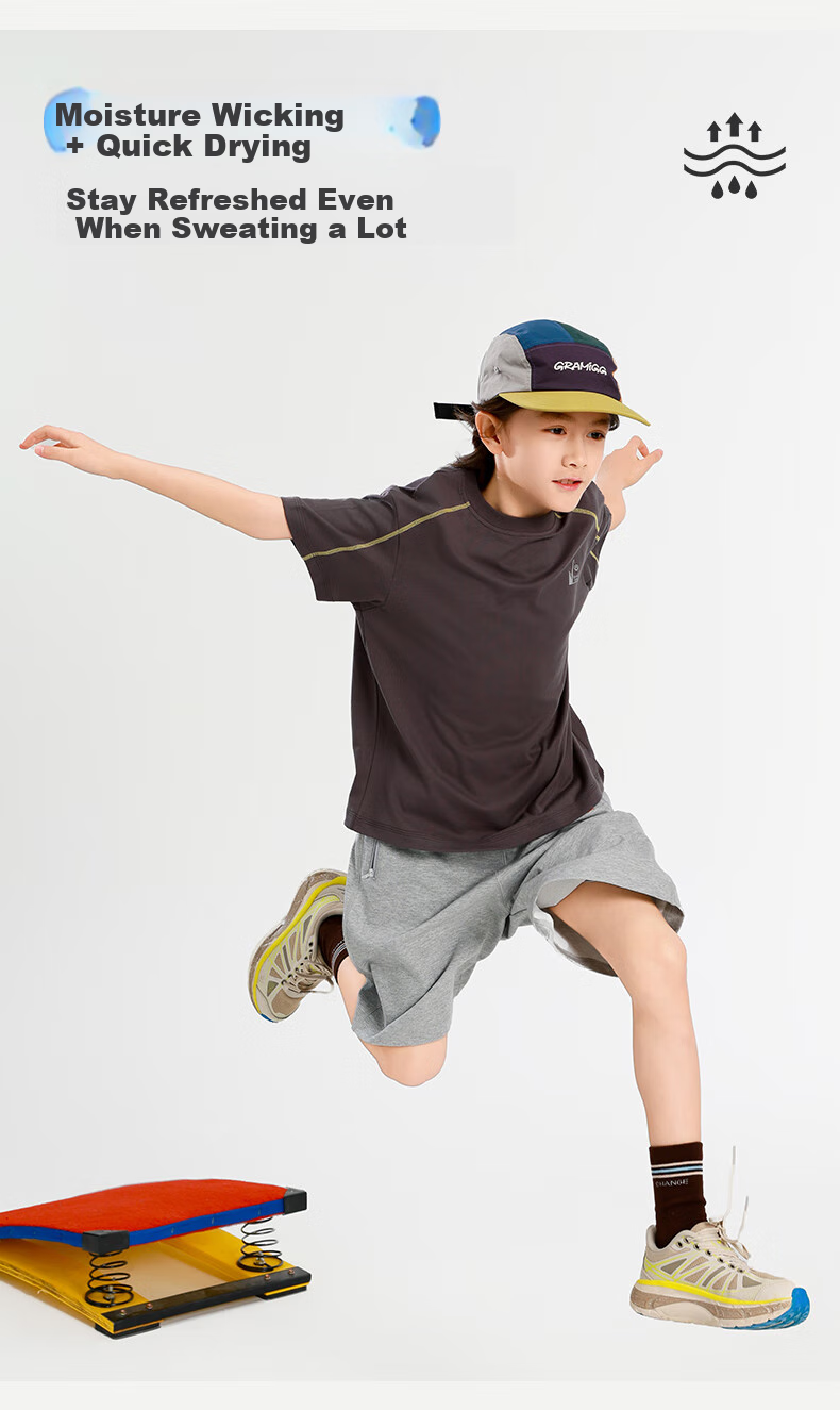 BANDOCIN Boys' Summer Short-Sleeve T-Shirt, 2026 New Style for Older Children, Sports Quick-Dry Top, Twilight Purple-Gray, Size 120 3