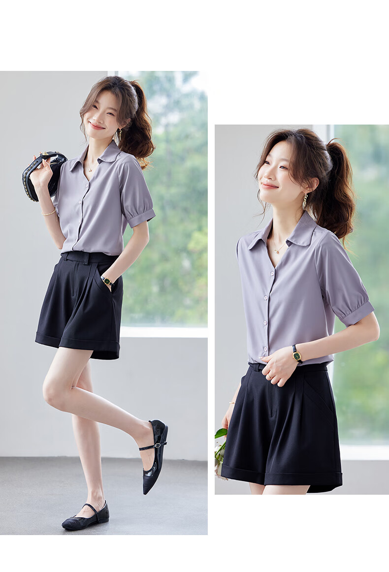 Jeanswest Women's Summer Professional Fashion Elegant Short Sleeve Formal Polo Collar Button Cardigan Top White M 14