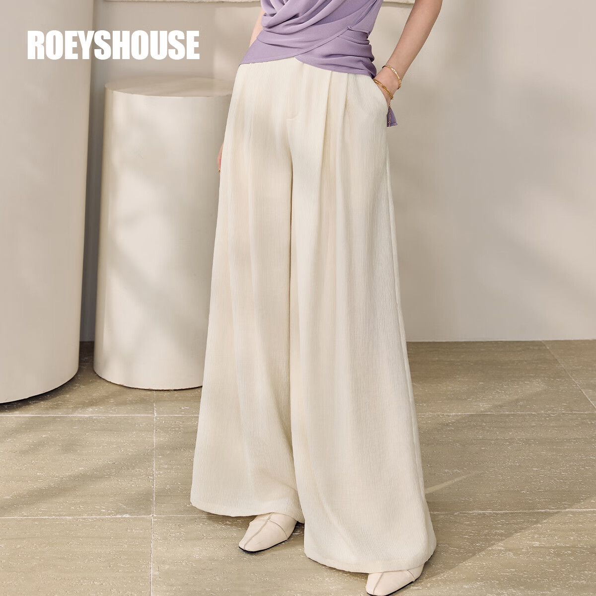 ROEYSHOUSE Textured Loose Straight-Leg Pants for Women Summer Casual Versatile Wide-Leg Trousers 11314 Apricot 2XL