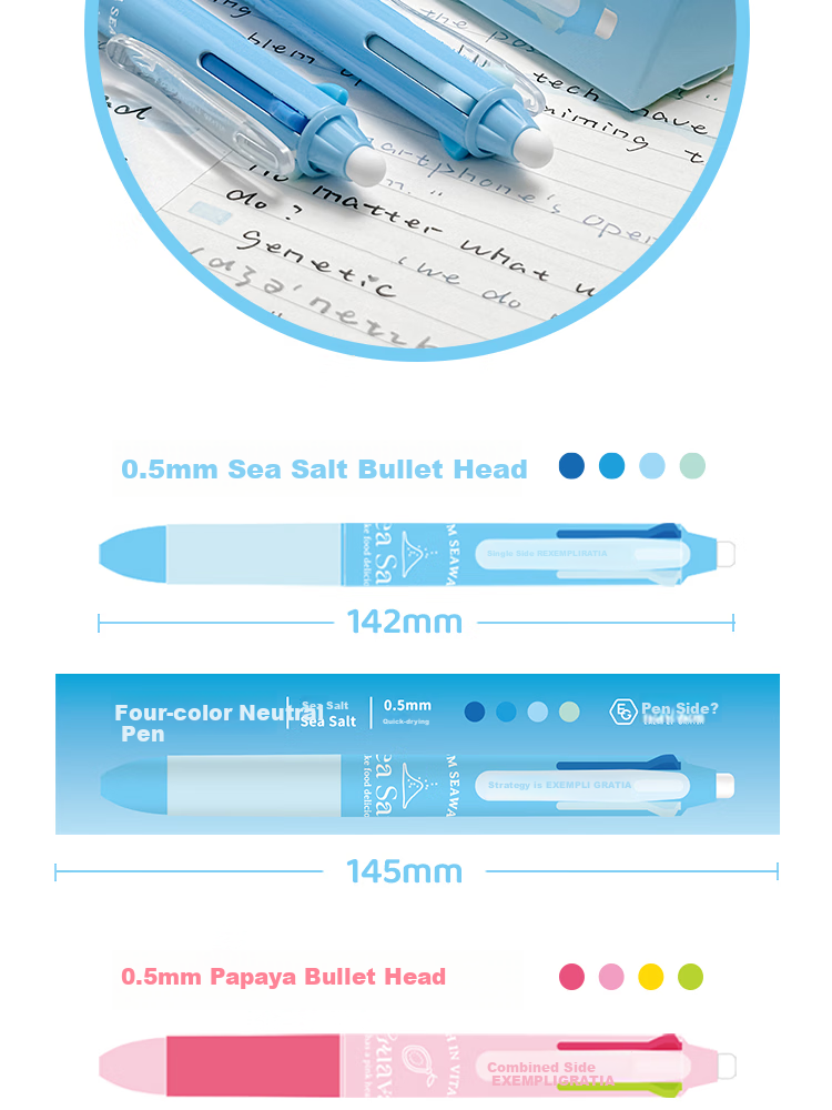 Sannianerban Four-Color Retractable Gel Pen, 0.5mm Smooth Quick-Drying, Push-Button Gel Pen, Multifunctional Module Pen, Student Marking Pen, Aesthetically Pleasing Multi-Color Drawing And Journaling Pen, Sea Salt 14