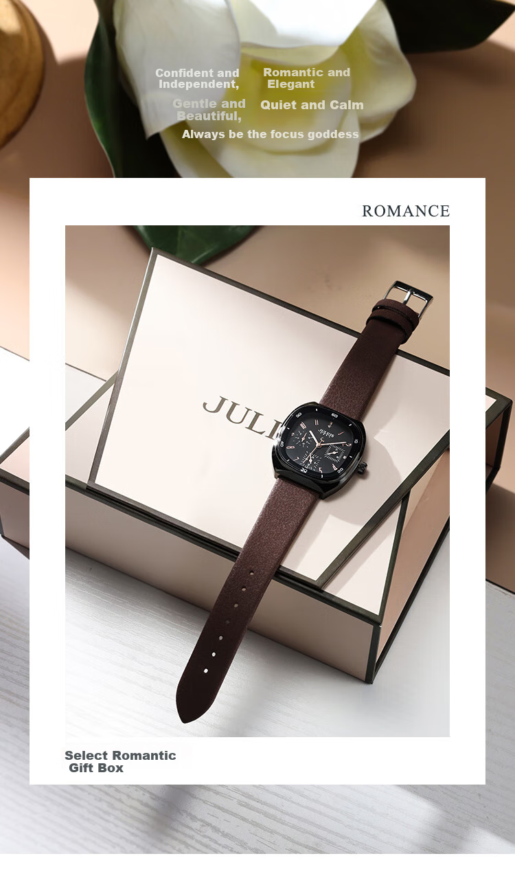 Julius Ladies' Gift Box Multifunctional Six-Dial Elegant Waterproof Quartz Watch for Women And Students, Black Coffee MGSL-1443C 1