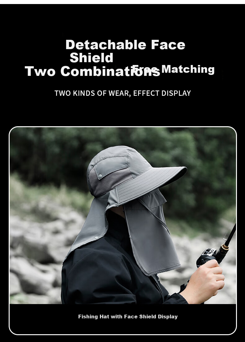 Zhanshuniao (Full Face Coverage) Fishing Sun Protection Hat for Men, Large Head Circumference, Sun Visor, Outdoor Fisherman Hat, UV Protectio 14