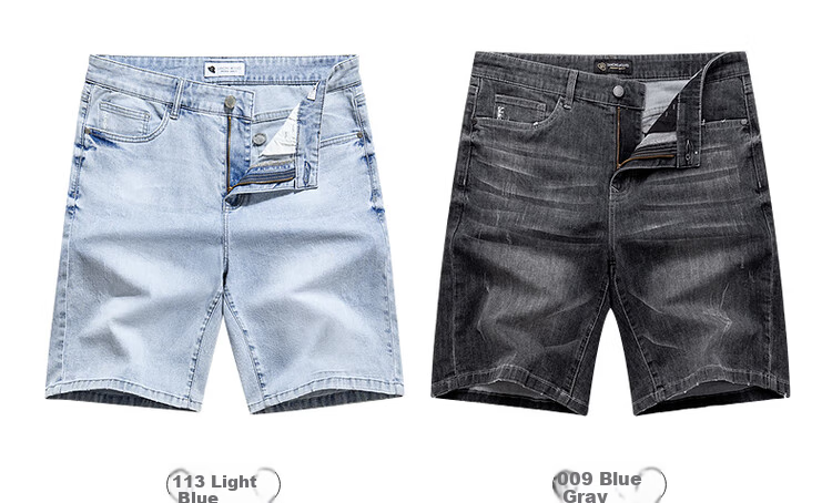 DANCING WOLVES [Bingyang Bar] Summer Fashion Cat Whisker Washed Cool Breathable Men's Denim Shorts, 113 Light Blue, Size 34 8