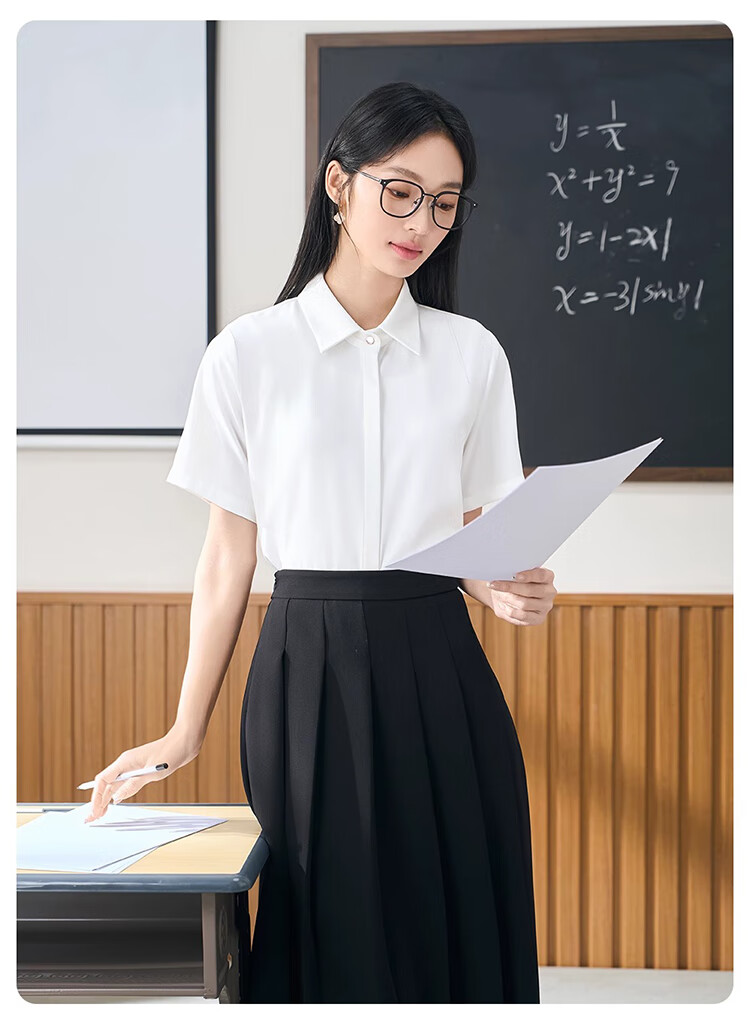Bodexiaojie Blue Professional Short-Sleeve Blouse for Women, Summer Public Exam Interview Chiffon Top, Commuter Outfit Formal Shirt, Blue, XL 15