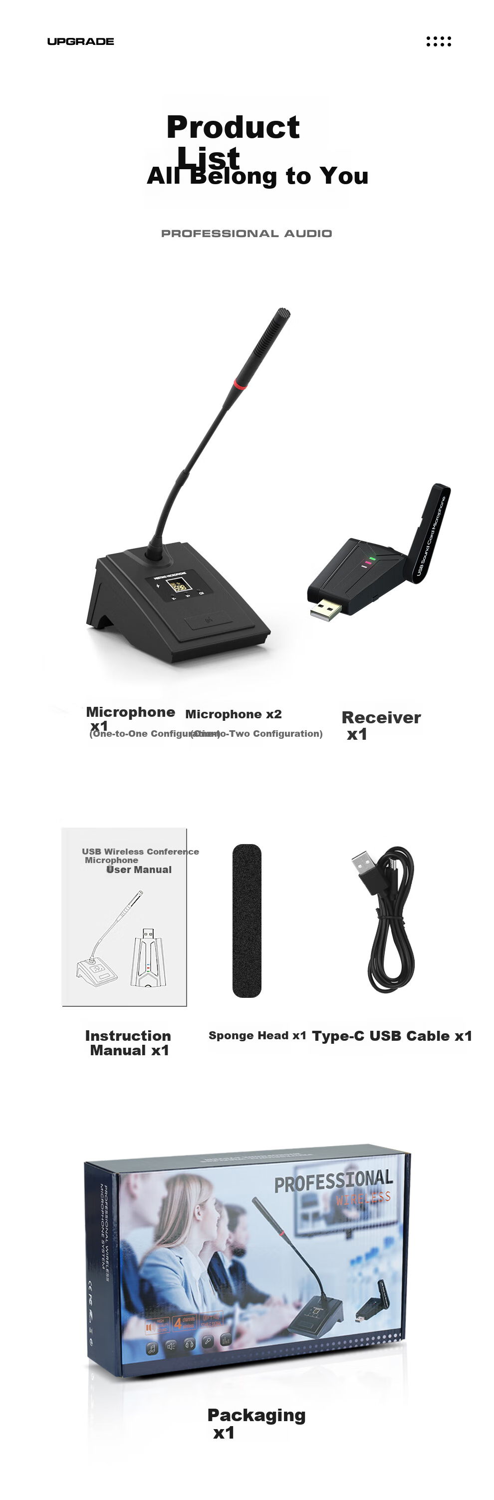 Depusheng QU7 Wireless Conference Microphone, USB Computer Recording Notebook Video Online Class Teaching Speaker, Training Call Desktop Gooseneck Stand Microphone, Condenser Microphone, One-To 10