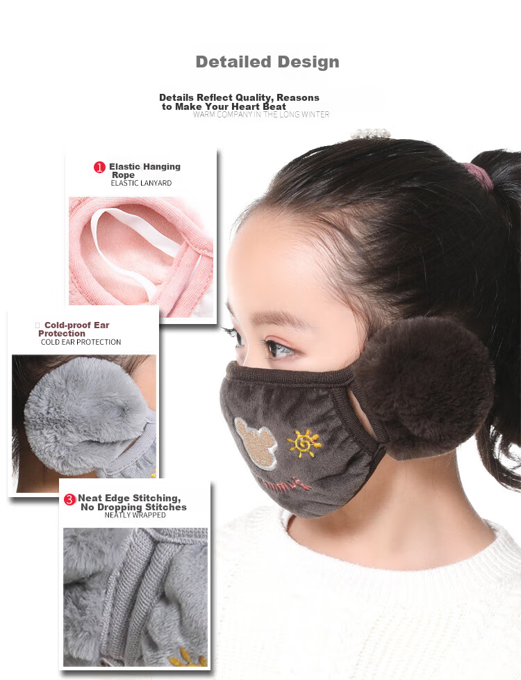 Adandyish Cartoon Green Hanging Ear Mask for Children, Autumn And Winter Windproof Warm Cycling Dust-Proof Cold-Resistant Thickened Protective Ear Covers 9