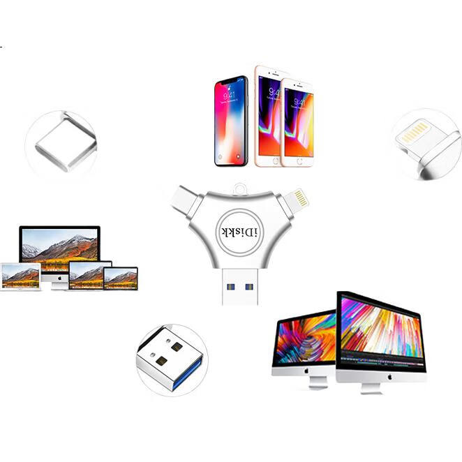 Флеш-накопитель iDiskk U030 64 ГБ MFi Certified, 3-в-1 USB Type-C Lightning, для iPhone, Android, Apple, резервное копирование фото