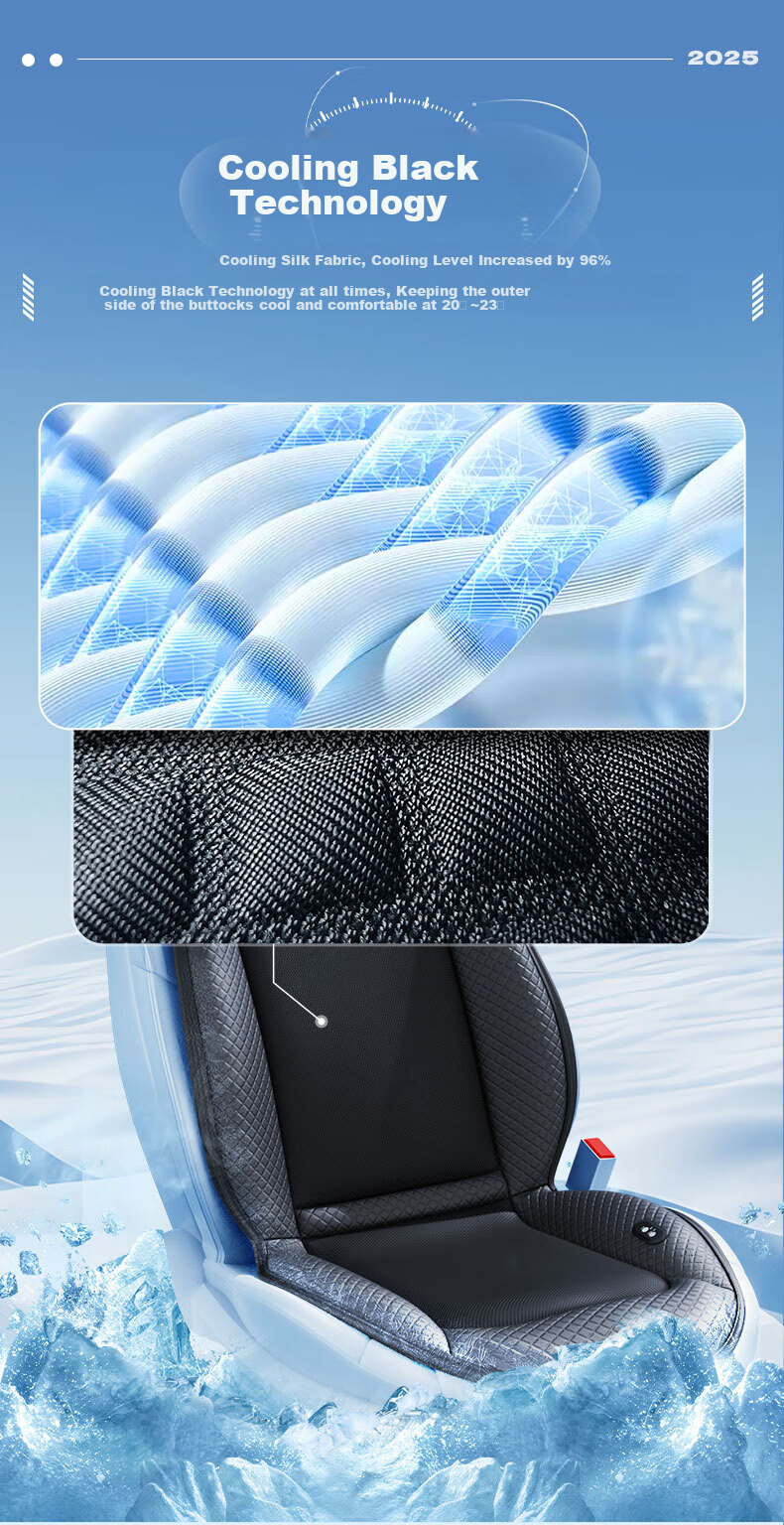 RATHBONE Car Seat Cushion, Ventilated Cooling Fan, Summer Breathable Ice Silk Cool Pad, Temperature-Reducing Seat Cover, Sedan with Fa 7