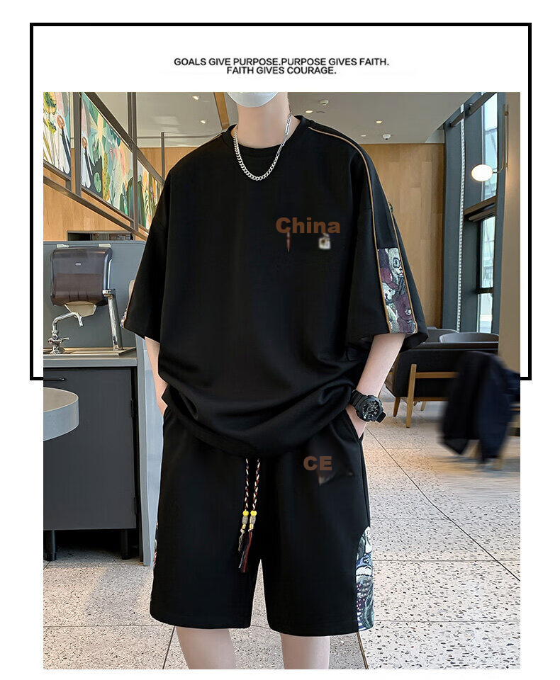 Zuofeili New Chinese-Style National Trend Casual Sports Set for Men, Summer Youth National Trend Ice Silk Short-Sleeve Shorts Outfit Two-Piece Set 9