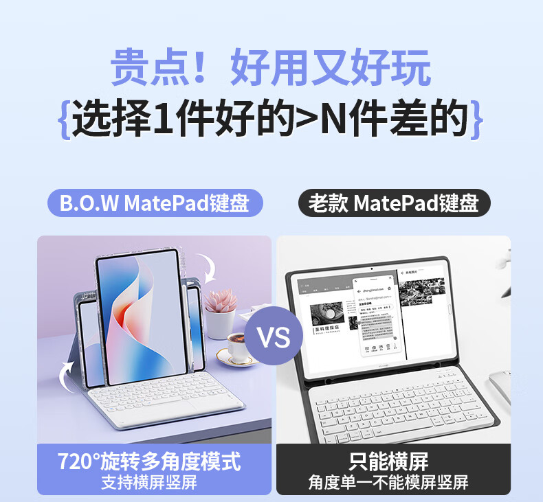 B.O.W Hangshi HC039 Protective Case for Huawei Tablet MatePad/Air, Magnetic Detachable Cover with Pen Holder, Compatible with 11.5/11.5 Inch Sizes, Xianyi Purple 1