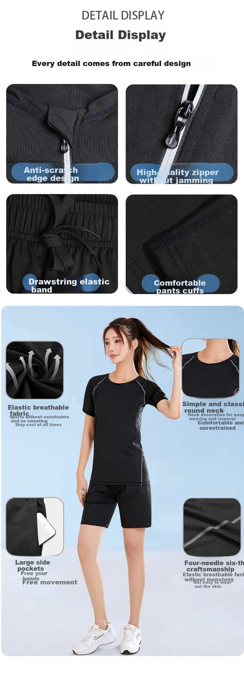 Fandimu Sports Set for Women, Running Outfit, Yoga Track And Field Fitness Wear, Breathable High-Elasticity Basketball Badminton Training Clothes 6