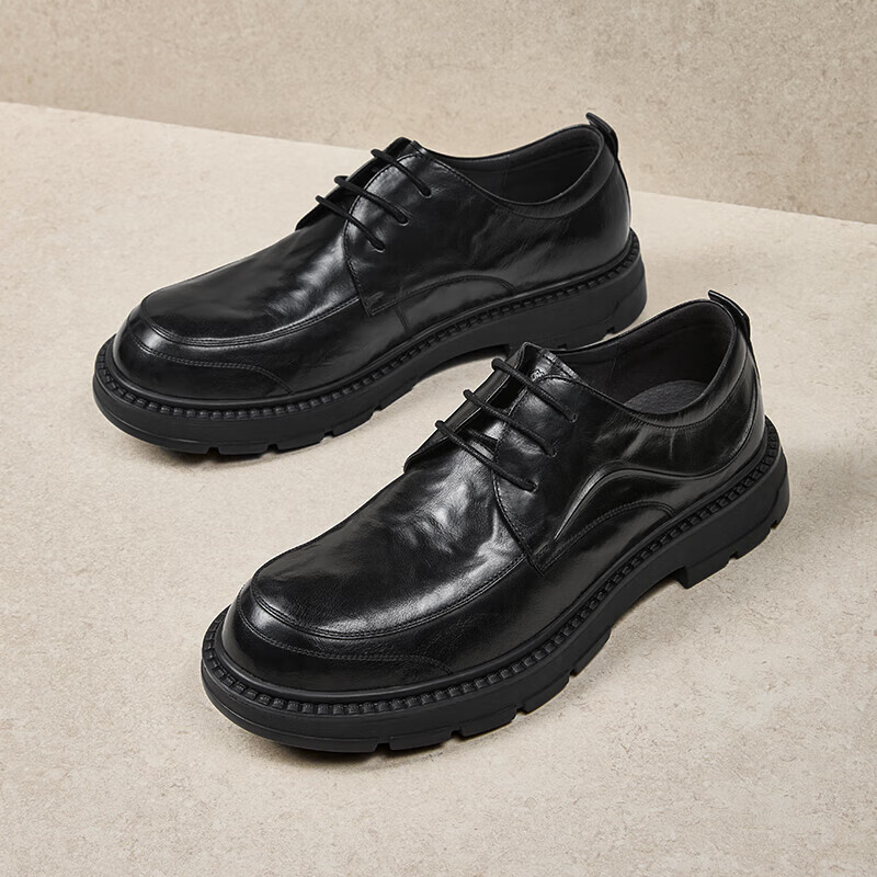 CAMEL Leather Comfortable Commuter Wedding Height-Increasing Men's Formal Business Dress Shoes G15A213009 Black 42