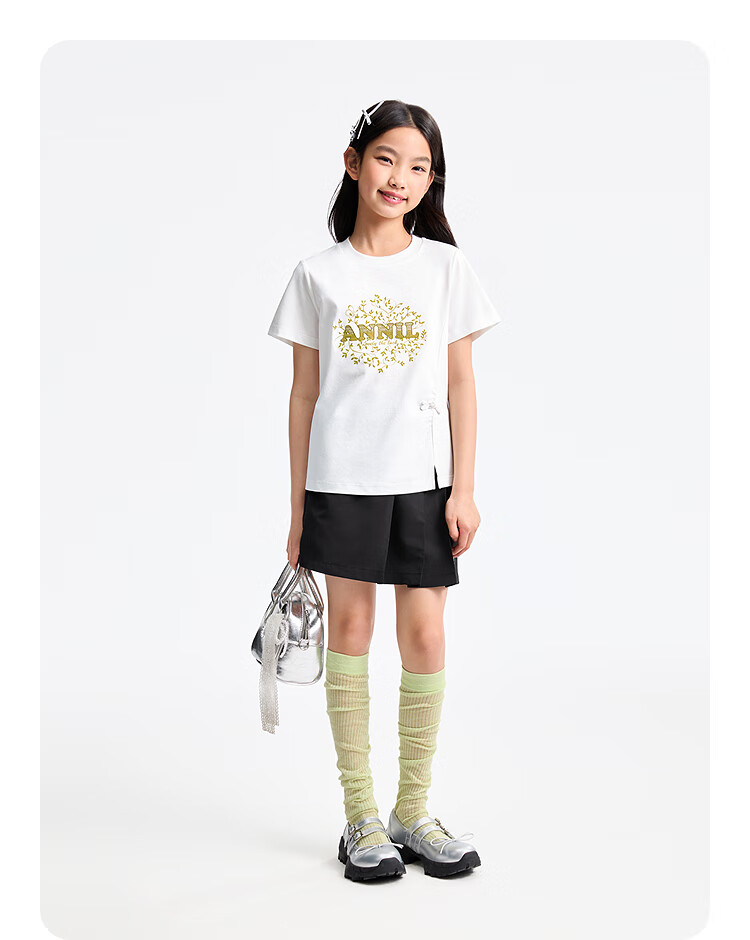 Annil [Memory Foam Cooling T-Shirt] Annil Girls' Round Neck Short-Sleeve T-Shirt, 2025 Summer New Casual Printed Style 4