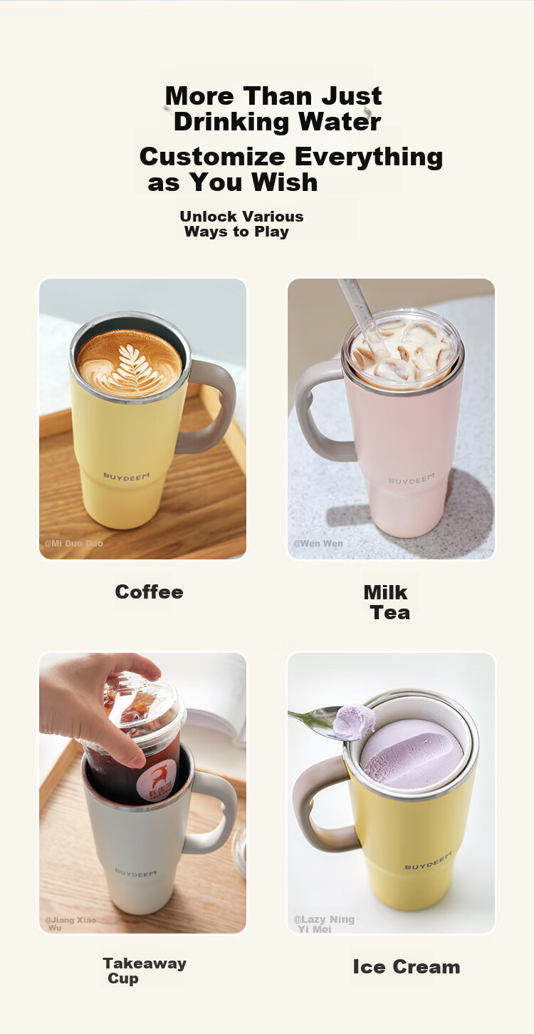 Buydeem Jumbo Straw Cup Large Capacity Ice Tumbler Stainless Steel Insulated Cup for Students and Car Use 3