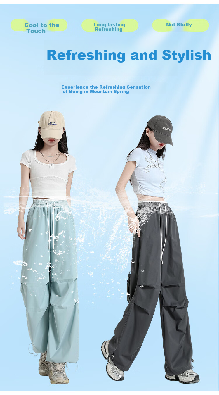 Free Style Paratrooper Cargo Pants for Women Spring Summer High Waist Draped Casual Wide Leg Ice Silk Quick-Dry Hiking Sports Pants 7