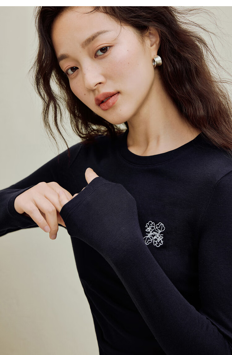 INMAN Wool Stand Collar T-Shirt 2025 Autumn Women's New Layered Slim Fit Long Sleeve Base Shirt Light Gray S 21