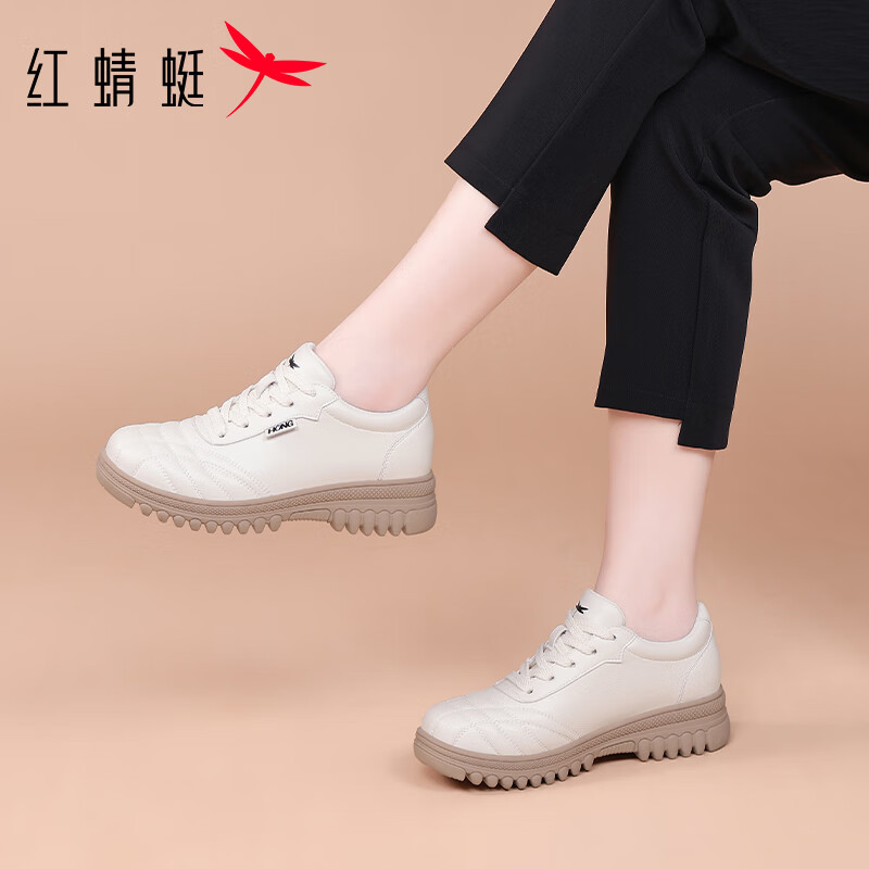 RED DRAGONFLY Women's Sneakers White British Style Autumn Winter Thick Sole Height Increasing Casual Shoes EXB350672 Off-White Size 39